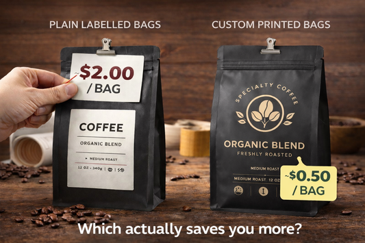 Printed Bags vs Plain Bags + Labels: False Economies and HUGE savings